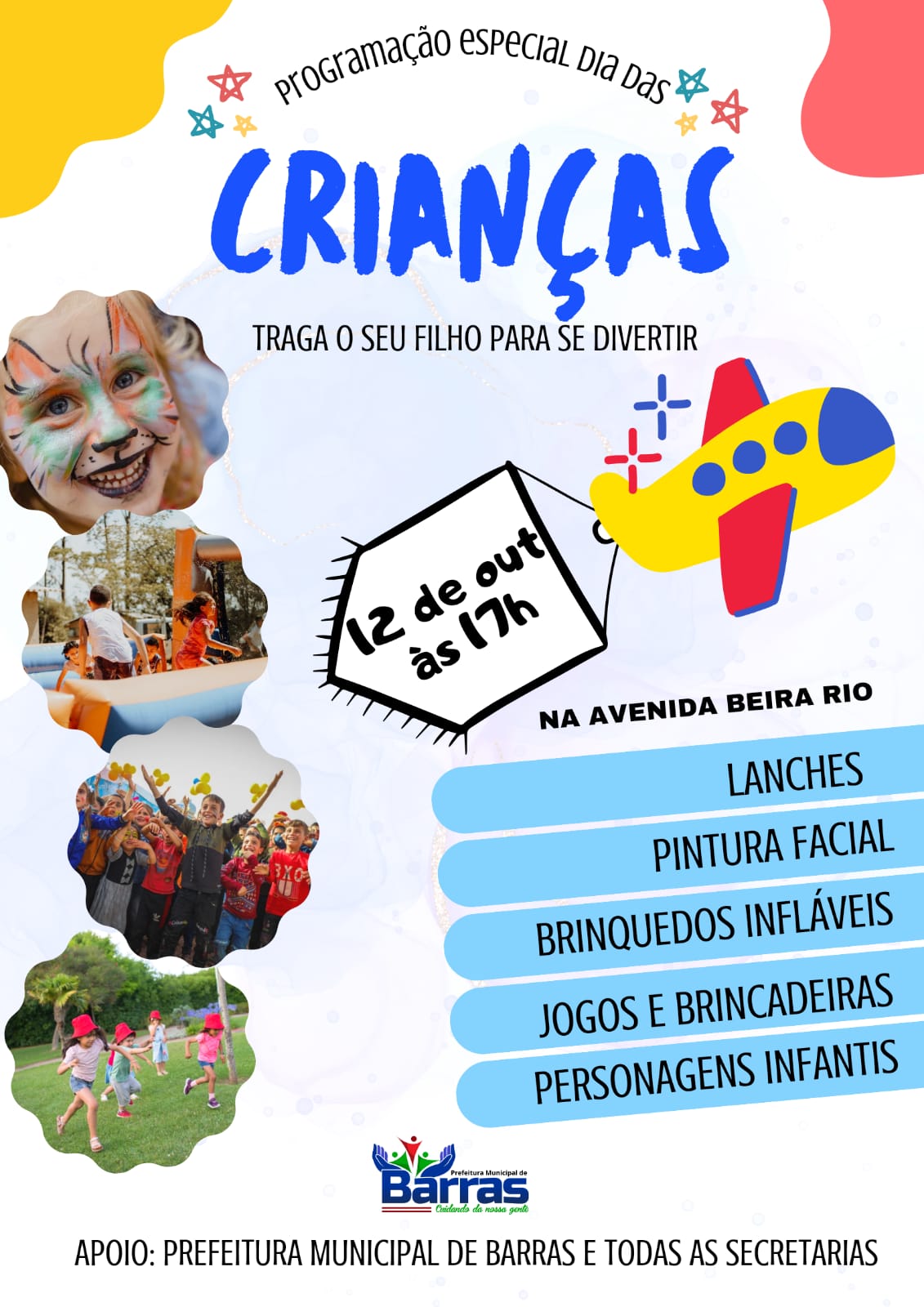 Dia da Criança na Avenida Beira Rio em Barras vai ser só alegria. Venha participar