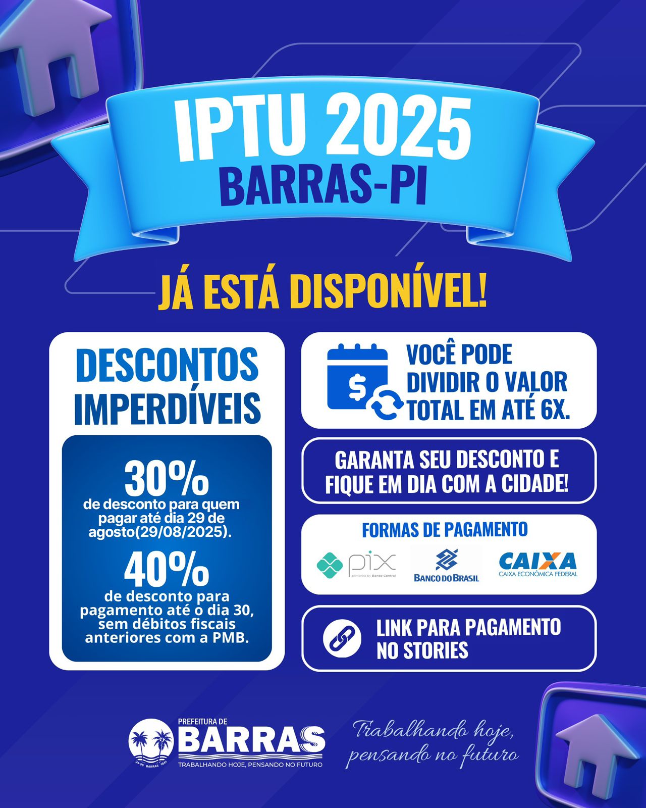 IPTU pode ser pago até dia 29 de agosto. Veja descontos e acesse o link aqui